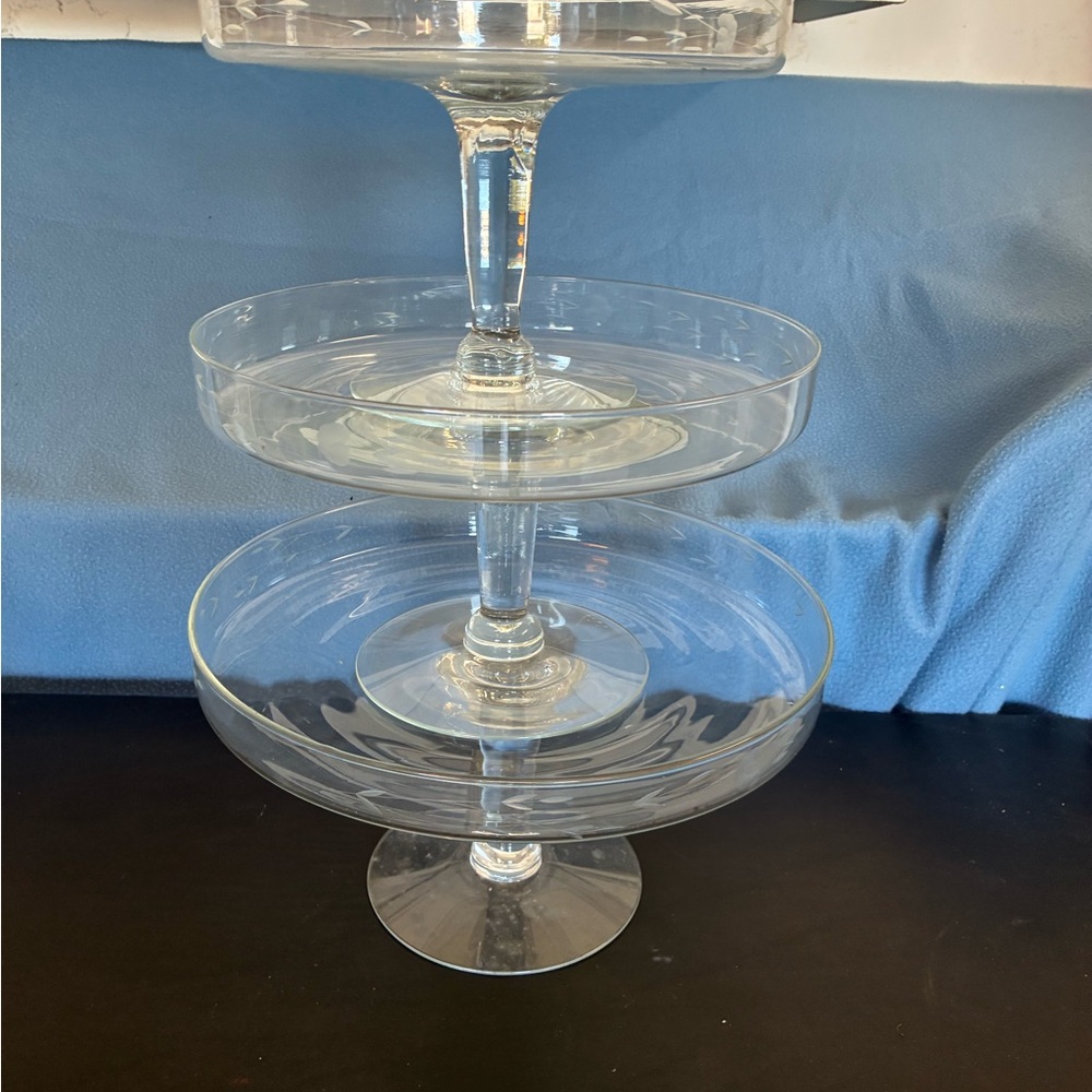 Princess House Clear Glass Tiered Server